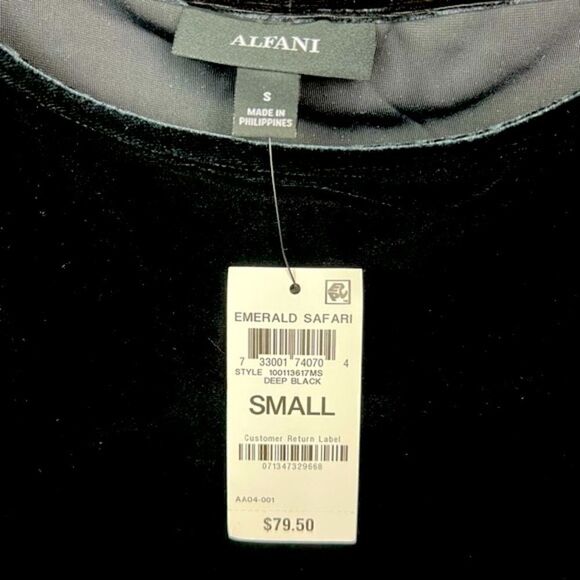 Alfani Top Boat Neck Black Velour Velvety Look Cap Sleeve Oversized Small - Picture 12 of 16